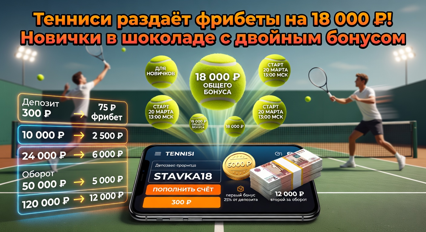 Тенниси раздаёт фрибеты на 18 000 ₽! Новички в шоколаде с двойным бонусом