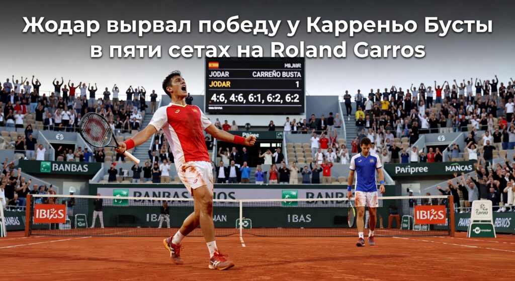 Жодар вырвал победу у Карреньо Буста в пяти сетах на Roland Garros