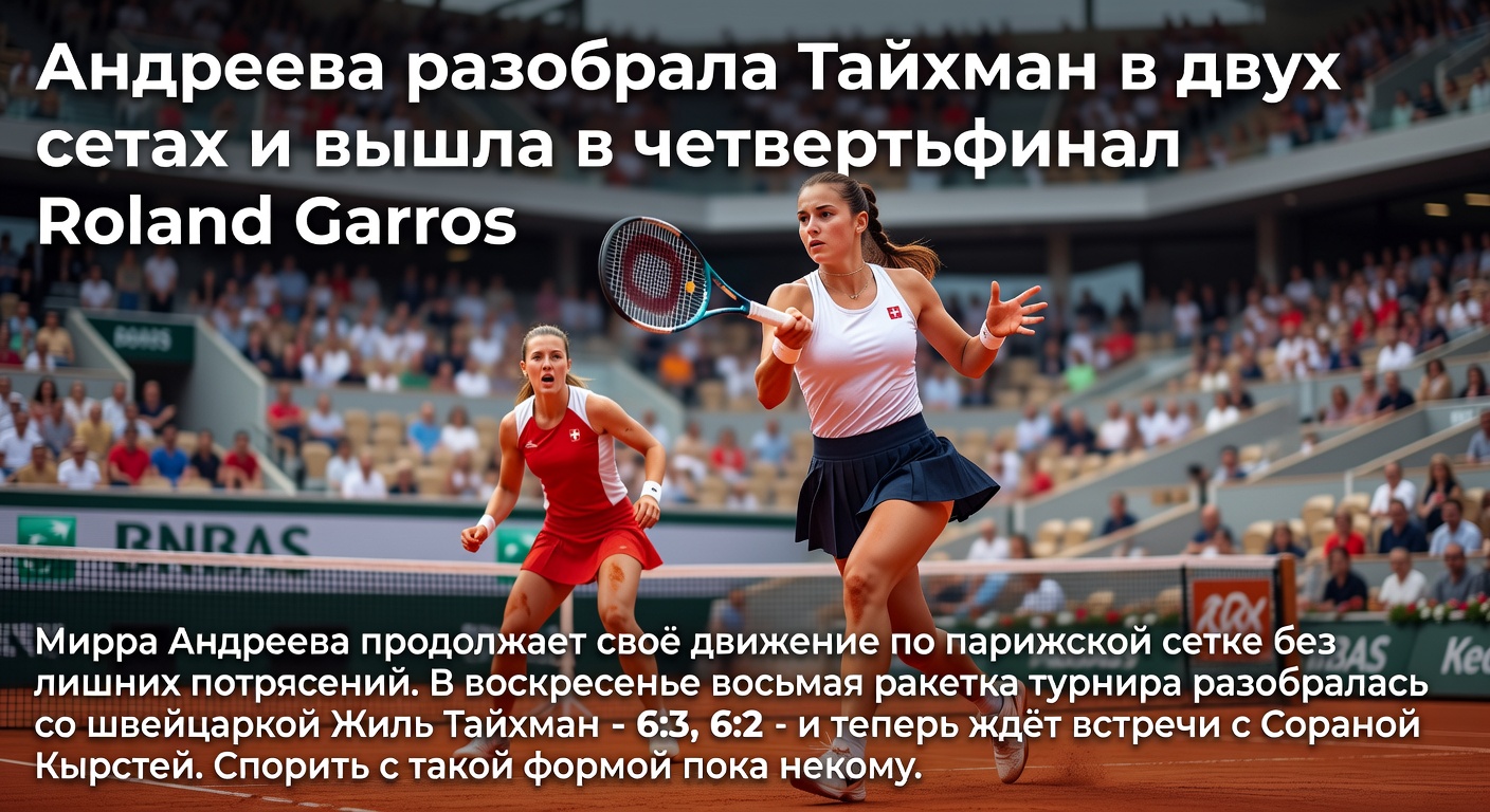Андреева разобрала Тайхман в двух сетах и вышла в четвертьфинал Roland Garros
