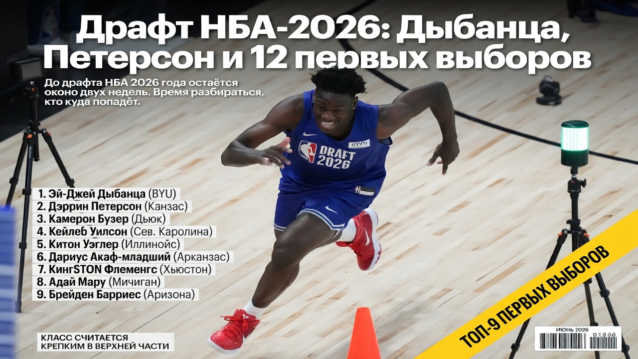 Драфт НБА-2026: Дыбанца, Петерсон и 12 первых выборов