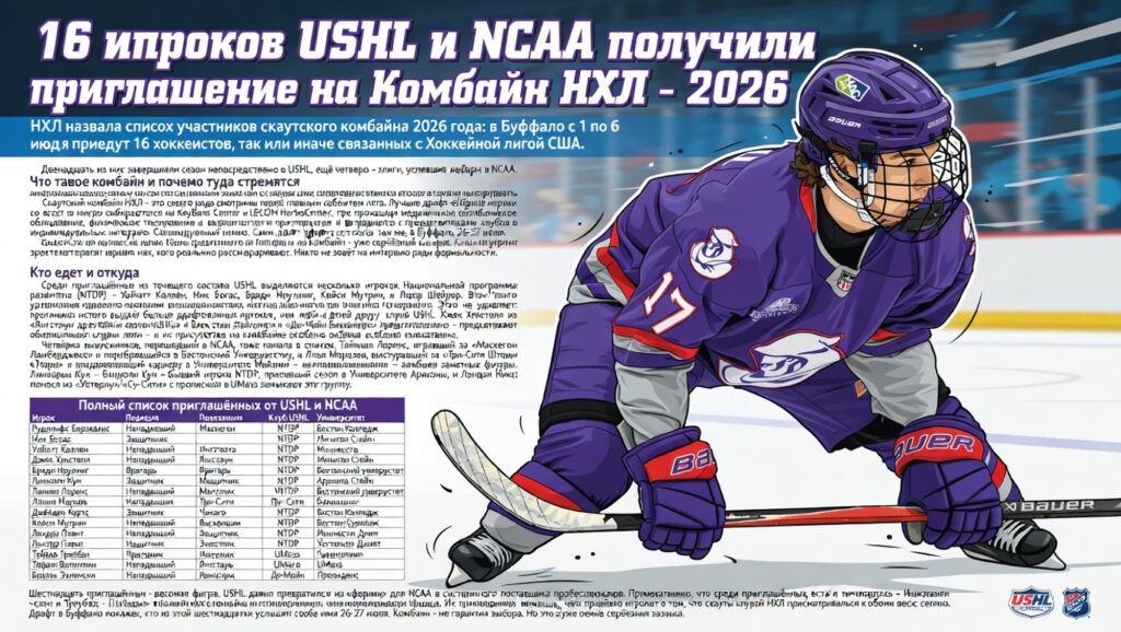 16 игроков USHL и NCAA получили приглашение на Комбайн НХЛ — 2026