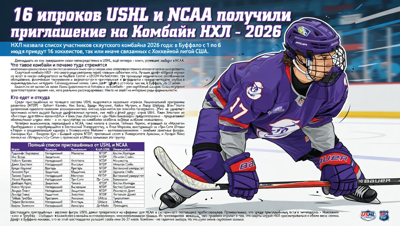 16 игроков USHL и NCAA получили приглашение на Комбайн НХЛ – 2026