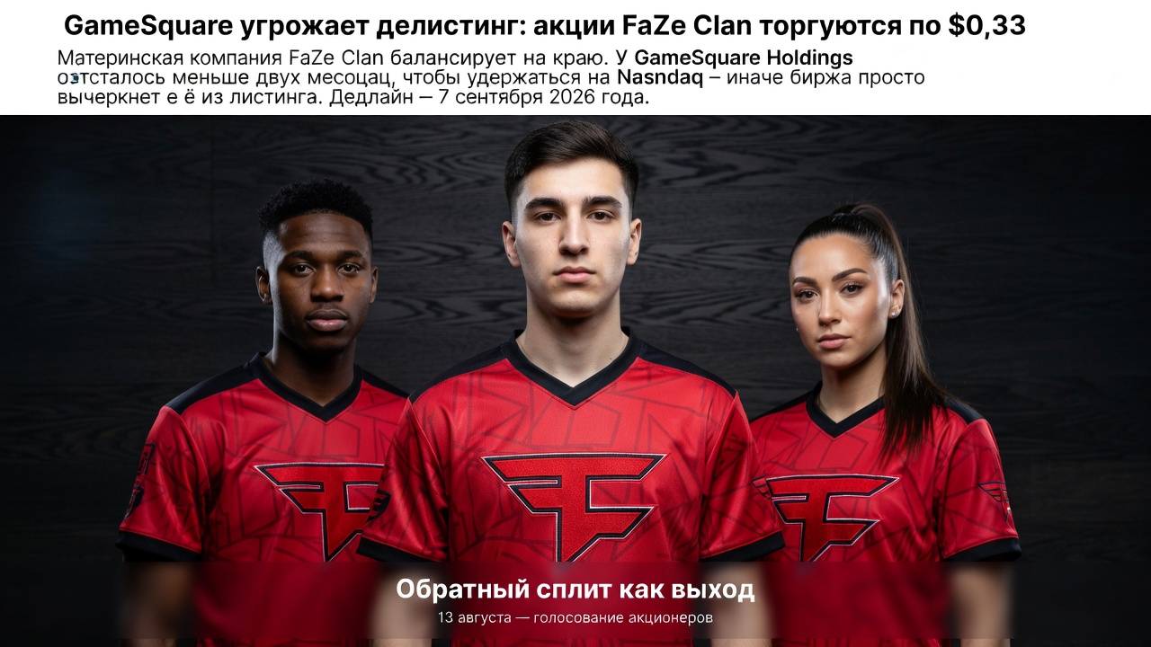 GameSquare грозит делистинг: акции FaZe Clan торгуются по $0,33