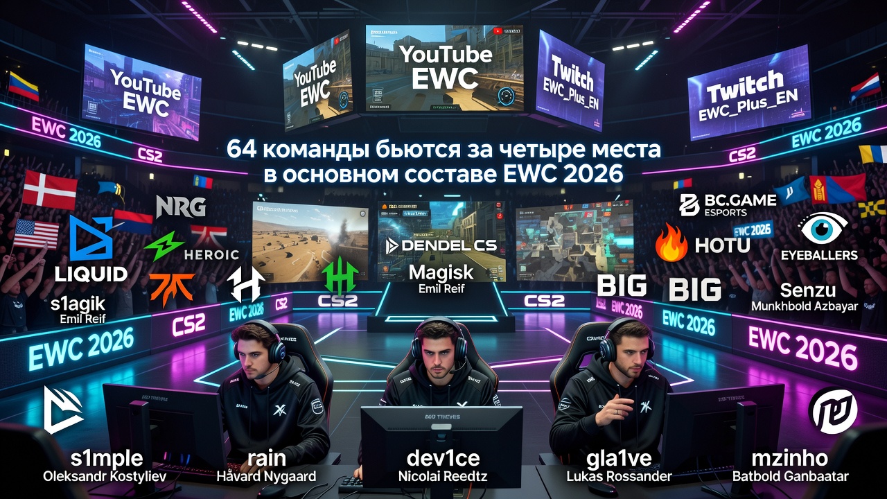 64 команды бьются за четыре места в основном составе EWC 2026