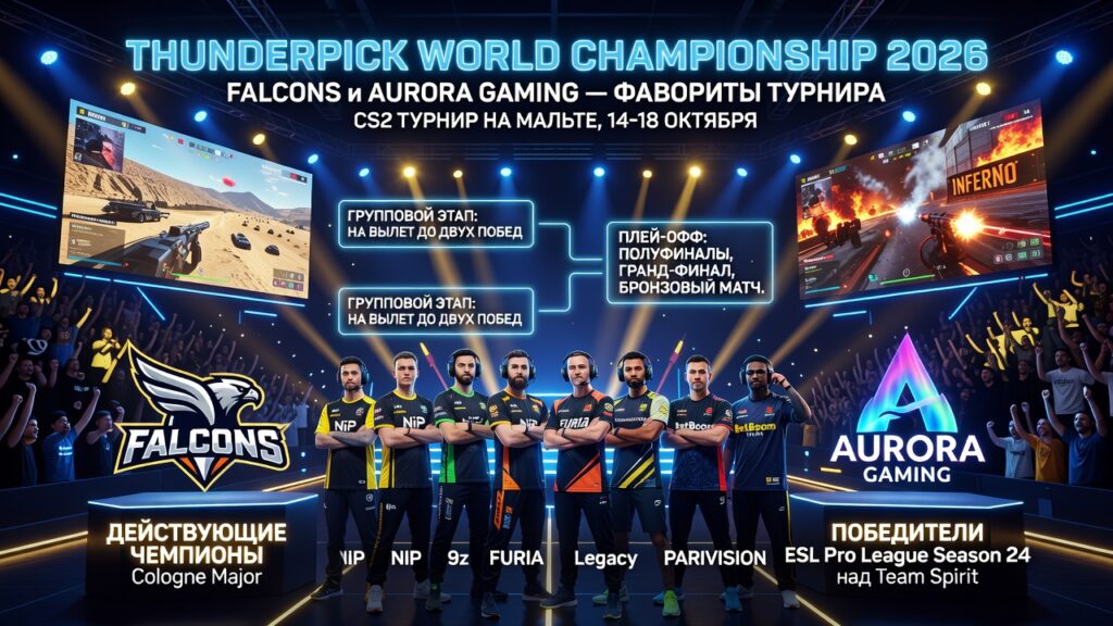 Falcons и Aurora Gaming — фавориты Thunderpick World Championship 2026