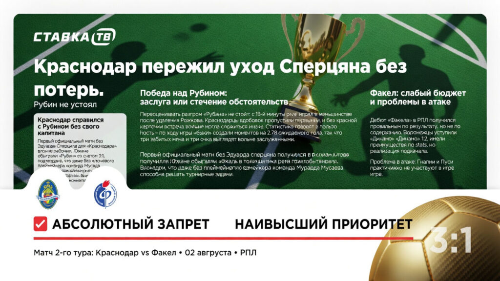 Краснодар пережил уход Сперцяна без потерь. Рубин не устоял