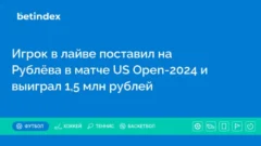 Игрок в лайве поставил на Рублёва в матче US Open-2024 и выиграл 1,5 млн рублей